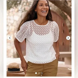 Garnet Hill sheer floral lace white blouse short sleeve no liner size XS M33